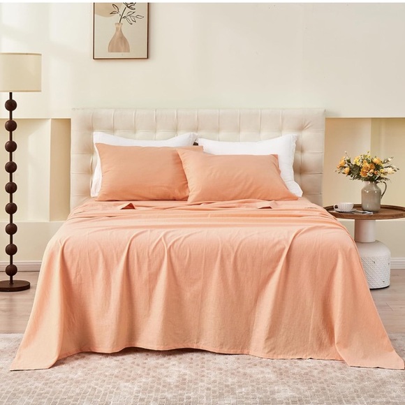 NEW W/ TAGS - Simple & Opulence LUX Natural Linen-Cotton Twin Sheet Set - Peach - Picture 4 of 10
